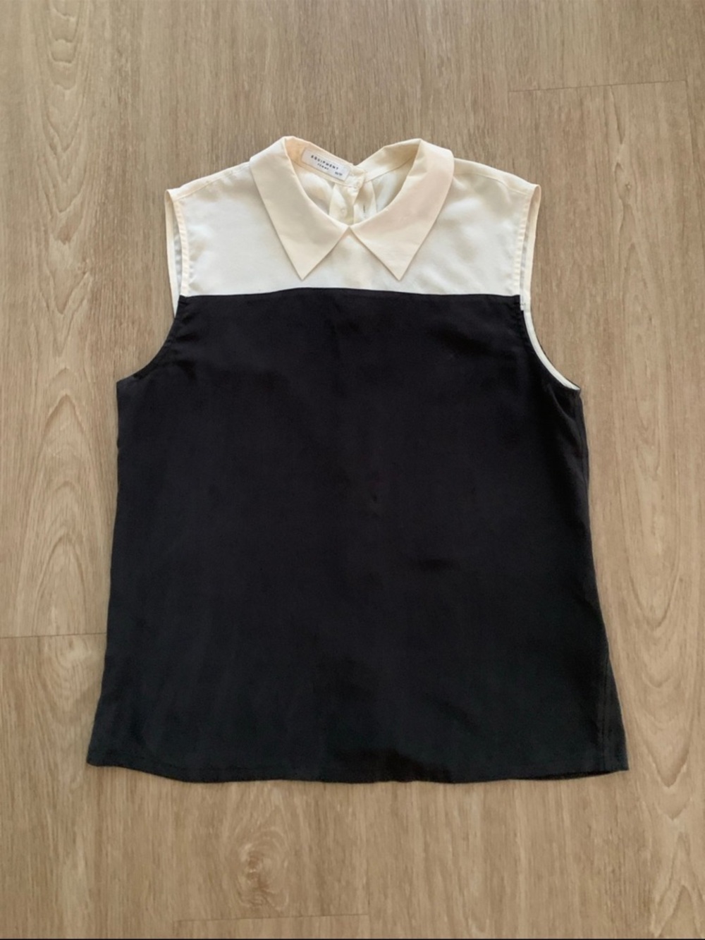 Equipment Two-Tone Sleeveless Collar Camisole - Black & Cream